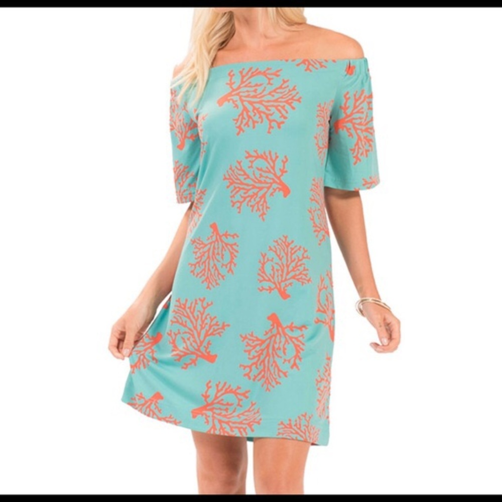 Escapada Turquoise and Coral Patterned Dress